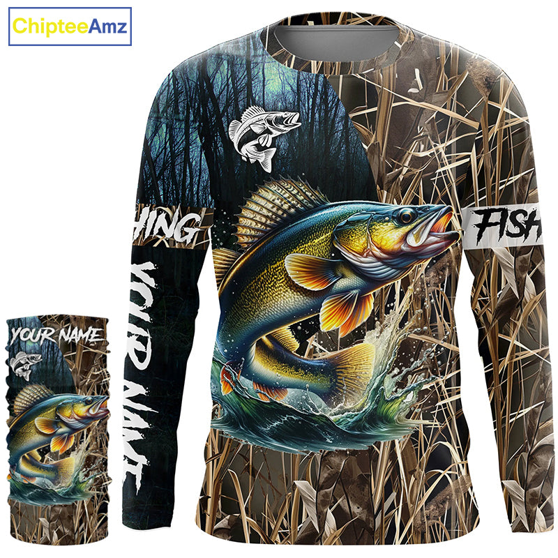 Walleye Fishing Custom Name 3D All Over Printed Camo Fishing Shirts, Personalized Fishing Gift NQS293
