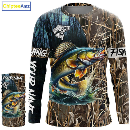 Walleye Fishing Custom Name 3D All Over Printed Camo Fishing Shirts, Personalized Fishing Gift NQS293