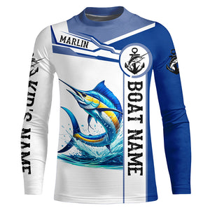 Blue and white Marlin fishing UV protection Customize name and boat name long sleeves fishing shirts NQS1842