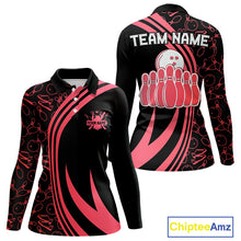 Load image into Gallery viewer, Black Women bowling shirts Custom Red neon team league bowling jerseys, gifts for bowlers NQS9983