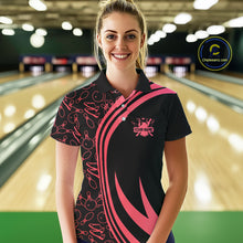 Load image into Gallery viewer, Black Women bowling shirts Custom Red neon team league bowling jerseys, gifts for bowlers NQS9983