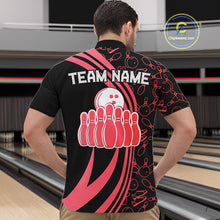 Load image into Gallery viewer, Black Mens bowling shirts Custom Red neon team league bowling jerseys, gifts for bowlers NQS9983