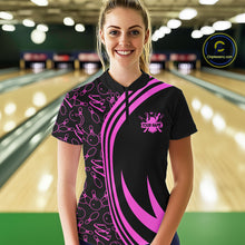 Load image into Gallery viewer, Black Women bowling shirts Custom Pink neon team league bowling jerseys, gifts for bowlers NQS9984