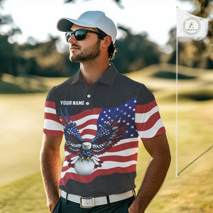 Black Golf pattern American Flag Eagle Men golf polo shirts Custom patriotic golf attire for mens NQS9986