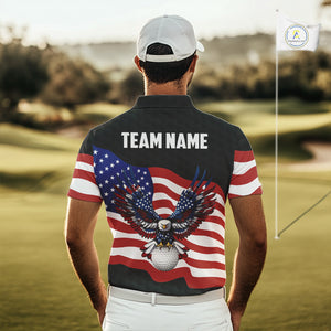 Black Golf pattern American Flag Eagle Men golf polo shirts Custom patriotic golf attire for mens NQS9986