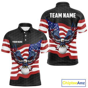 Black Golf pattern American Flag Eagle Men golf polo shirts Custom patriotic golf attire for mens NQS9986