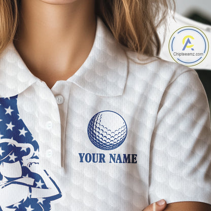 Red, White & Blue American Flag Golf polo shirts For Women Custom patriotic ladies golf top NQS9987