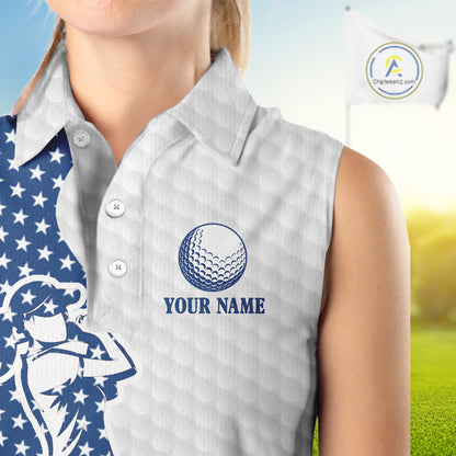Red, White & Blue American Flag Golf sleeveless polo shirts For Women Custom patriotic ladies golf top NQS9987