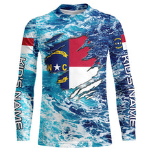 Load image into Gallery viewer, Blue sea wave ocean camo North Carolina flag patriot Custom sun protection fishing long sleeve shirts NQS5767