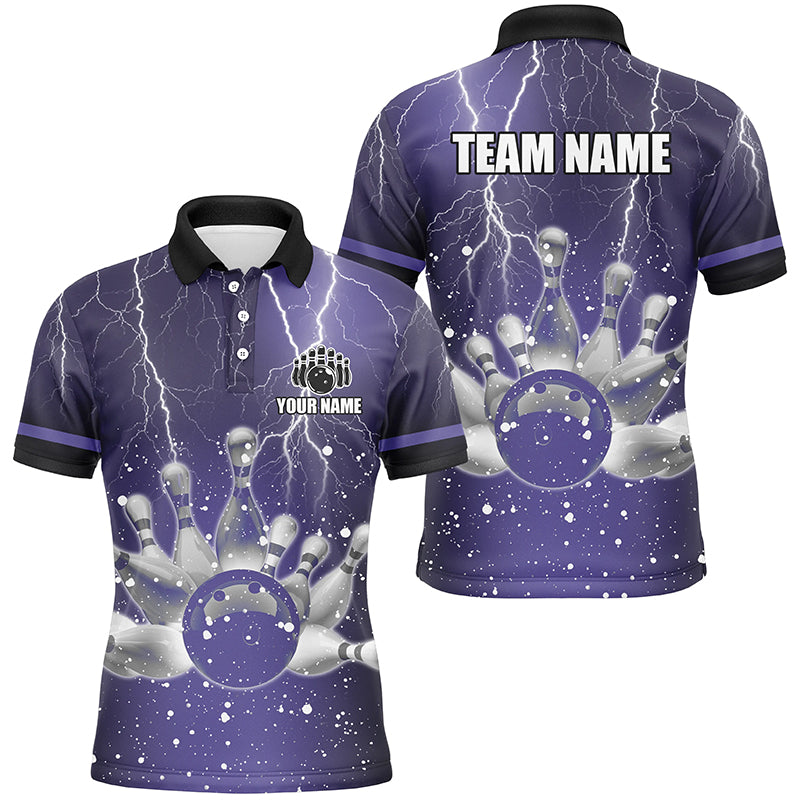 Purple lightning thunder Men Polo, 1/4 Zip Shirts Custom bowling team jerseys, gift for bowlers NQS7865