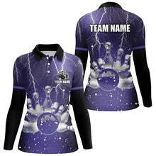 Load image into Gallery viewer, Purple lightning thunder Women Polo, 1/4 Zip Shirts Custom bowling team jerseys, gift for bowlers NQS7865