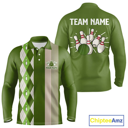Retro Green argyle pattern Bowling shirts For Men custom bowling team jerseys Bowler Outfits NQS10152
