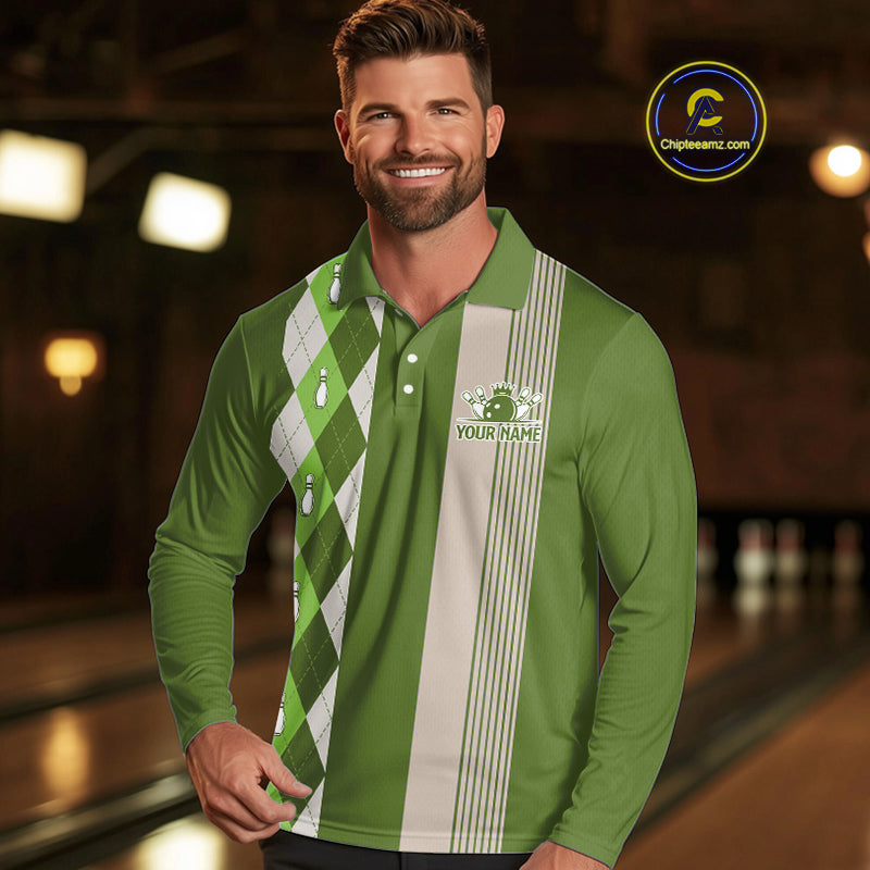 Retro Green argyle pattern Bowling shirts For Men custom bowling team jerseys Bowler Outfits NQS10152