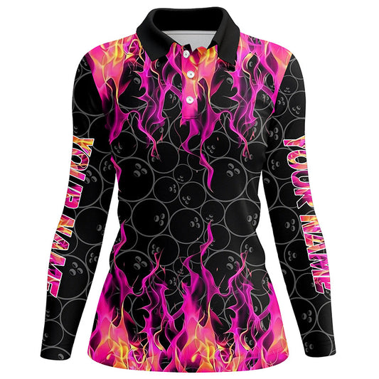 Black and Pink Flame camo Womens bowling shirts Custom Flame Bowling Shirt Team Bowling Jersey NQS8304
