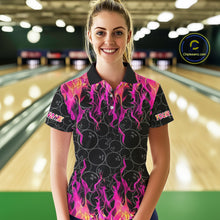 Load image into Gallery viewer, Black and Pink Flame camo Womens bowling shirts Custom Flame Bowling Shirt Team Bowling Jersey NQS8304