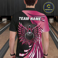 Load image into Gallery viewer, Black and Pink Bowling Ball and Pins wings Bowling Shirts for Men Custom Team Bowling Jerseys NQS10489