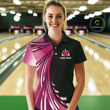Load image into Gallery viewer, Black and Pink Bowling Ball and Pins wings Bowling Shirts for Women Custom Team Bowling Jerseys NQS10489