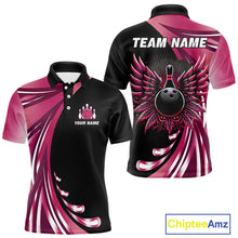 Load image into Gallery viewer, Black and Pink Bowling Ball and Pins wings Bowling Shirts for Men Custom Team Bowling Jerseys NQS10489