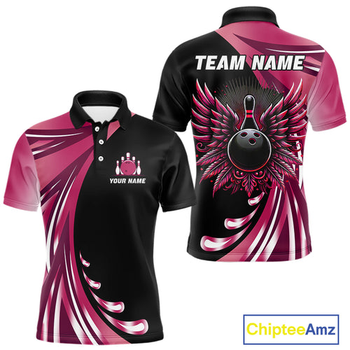 Black and Pink Bowling Ball and Pins wings Bowling Shirts for Men Custom Team Bowling Jerseys NQS10489
