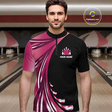 Load image into Gallery viewer, Black and Pink Bowling Ball and Pins wings Bowling Shirts for Men Custom Team Bowling Jerseys NQS10489