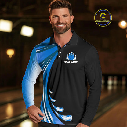 Black and Blue Bowling Ball and Pins wings Bowling Shirts for Men Custom Team Bowling Jerseys NQS10490