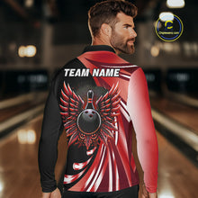 Load image into Gallery viewer, Black and Red Bowling Ball and Pins wings Bowling Shirts for Men Custom Team Bowling Jerseys NQS10491