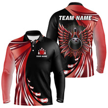 Load image into Gallery viewer, Black and Red Bowling Ball and Pins wings Bowling Shirts for Men Custom Team Bowling Jerseys NQS10491