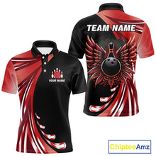 Load image into Gallery viewer, Black and Red Bowling Ball and Pins wings Bowling Shirts for Men Custom Team Bowling Jerseys NQS10491