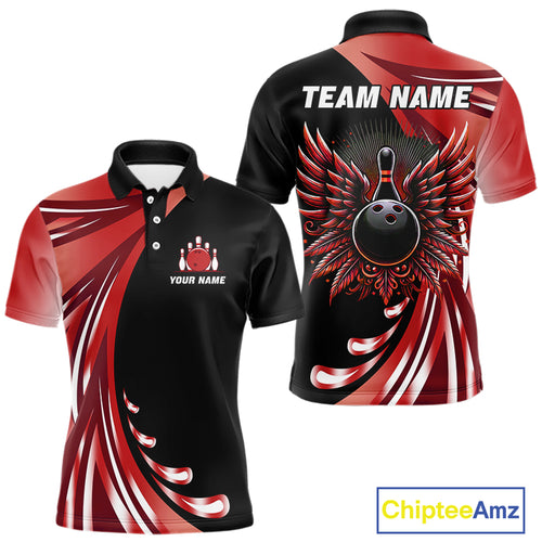 Black and Red Bowling Ball and Pins wings Bowling Shirts for Men Custom Team Bowling Jerseys NQS10491