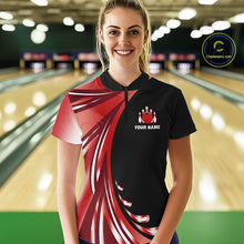 Load image into Gallery viewer, Black and Red Bowling Ball and Pins wings Bowling Shirts for Women Custom Team Bowling Jerseys NQS10491