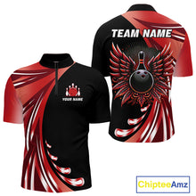 Load image into Gallery viewer, Black and Red Bowling Ball and Pins wings Bowling Shirts for Men Custom Team Bowling Jerseys NQS10491