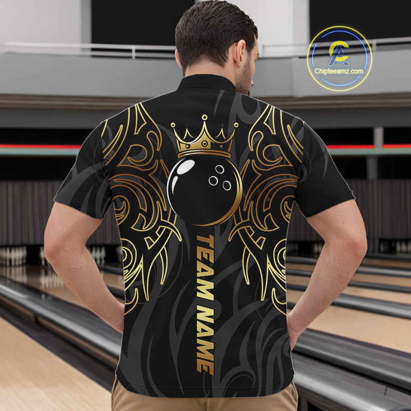 Black and Gold Dragon tribal crown Bowling ball Shirts for Men Custom Bowling Team League Jerseys NQS10903