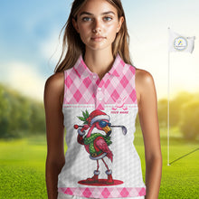 Load image into Gallery viewer, Funny Christmas Flamingo Women sleeveless polo shirt custom pink argyle pattern white golf apparel NQS11087