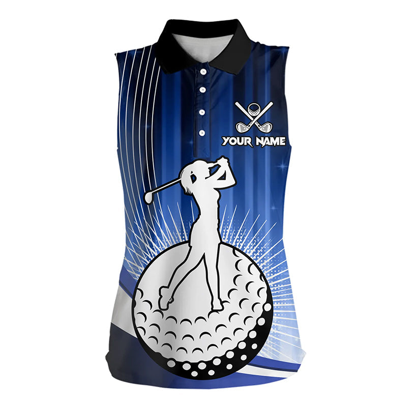 Women Sleeveless Polo Shirt Custom golf attire for ladies, personalized golf gifts | Blue NQS9222