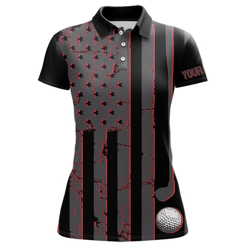 Black and Red American flag Women golf polo shirts Customize patriotic golf shirt for ladies NQS9413