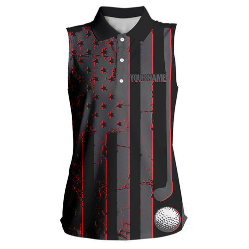 Black and Red American flag Women sleeveless polo shirt Customize patriotic golf shirt for ladies NQS9413