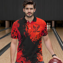 Load image into Gallery viewer, Black and Red Mens Bowling Polo, Quarter Zip Shirts Custom Bowling Team League Jerseys NQS9569