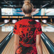 Load image into Gallery viewer, Black and Red Womens Bowling Polo, Quarter Zip Shirts Custom Bowling Team League Jerseys NQS9569