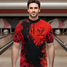 Load image into Gallery viewer, Black and Red Mens Bowling Polo, Quarter Zip Shirts Custom Bowling Team League Jerseys NQS9569