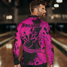 Load image into Gallery viewer, Black and Pink Mens Bowling Polo, Quarter Zip Shirts Custom Bowling Team League Jerseys NQS9570