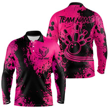 Load image into Gallery viewer, Black and Pink Mens Bowling Polo, Quarter Zip Shirts Custom Bowling Team League Jerseys NQS9570