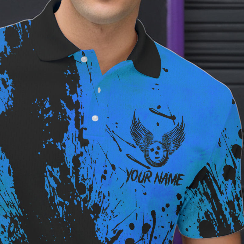 Black and Blue Mens Bowling Polo, Quarter Zip Shirts Custom Bowling Team League Jerseys NQS9571