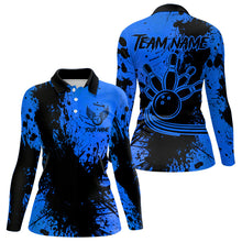 Load image into Gallery viewer, Black and Blue Womens Bowling Polo, Quarter Zip Shirts Custom Bowling Team League Jerseys NQS9571