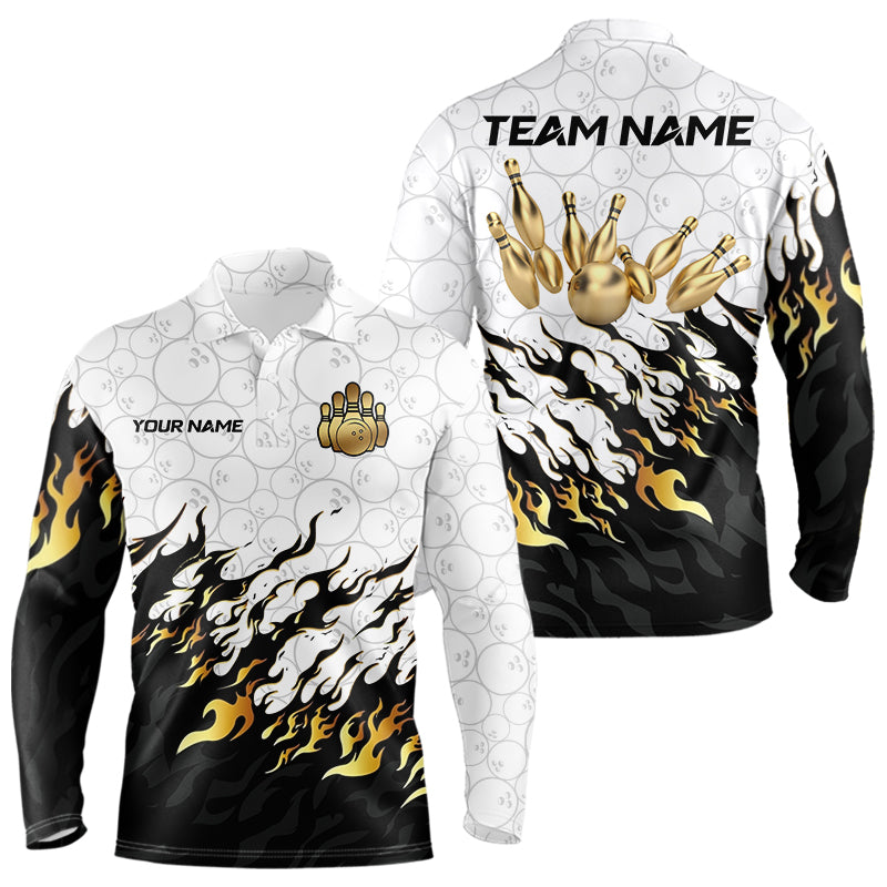 Black and White Camo Bowling Shirts For Men Custom Bowling Team League Jerseys | Gold NQS9576