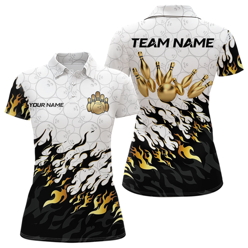 Black and White Camo Bowling Shirts For Women Custom Bowling Team League Jerseys | Gold NQS9576