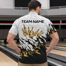 Load image into Gallery viewer, Black and White Camo Bowling Shirts For Men Custom Bowling Team League Jerseys | Gold NQS9576