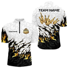 Load image into Gallery viewer, Black and White Camo Bowling Shirts For Men Custom Bowling Team League Jerseys | Gold NQS9576