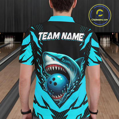 Black and Blue Mens bowling shirts Custom Blue Shark bowling team  jerseys, gifts for bowlers NQS9991