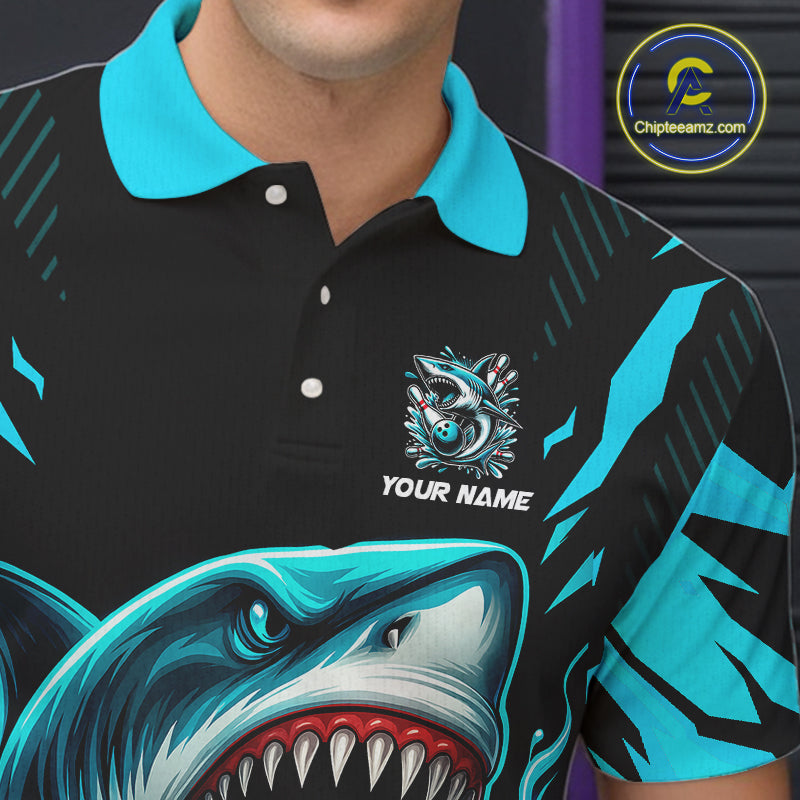 Black and Blue Mens bowling shirts Custom Blue Shark bowling team  jerseys, gifts for bowlers NQS9991