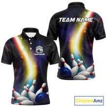 Load image into Gallery viewer, Custom Rainbow Lights Bowling Polo, 1/4 Zip Shirt For Men, Personalized bowling team jersey with name NQS10283